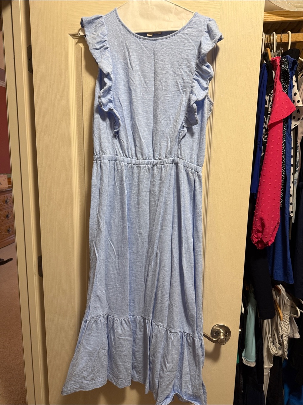 LOFT Light Blue Ruffle Midi Dress